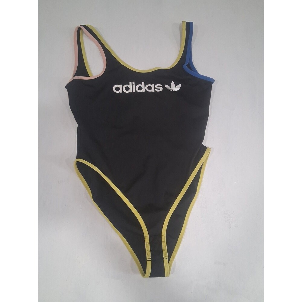 Womens Adidas Bodysuit Linear Logo Black Sexy Sleek Sporty Large Snap Closure